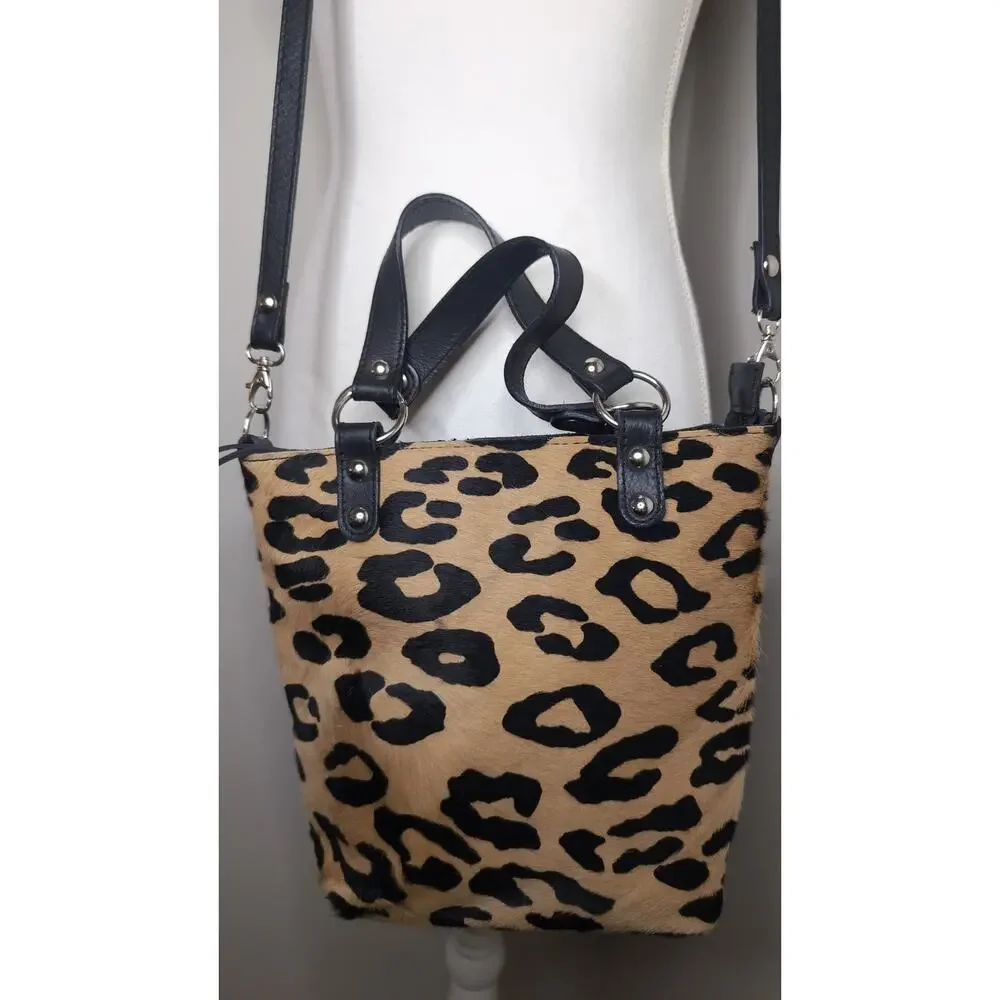 Maurizio Taiuti calf hair leopard leather convertible crossbody Italy - Picture 3 of 12